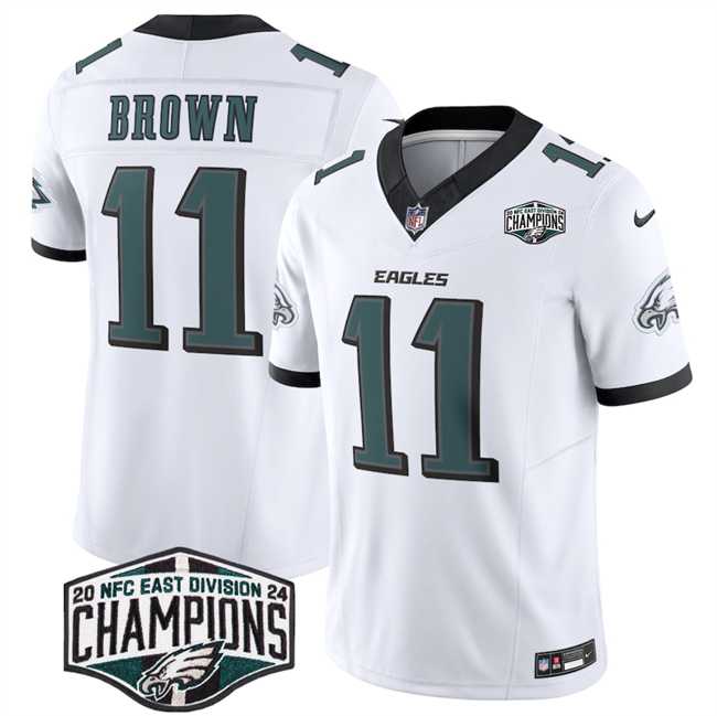 Men%27s Philadelphia Eagles #11 A.J. Brown White 2024 New NFC East Champions F.U.S.E. Vapor Untouchable Limited Stitched Jersey
